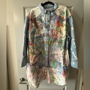 Unique Paint Splatter Denim Shirt Size Large